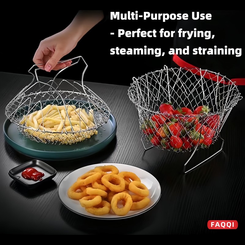 Foldable Stainless Steel Steam Fry Cooking Mesh Strainer – Versatile