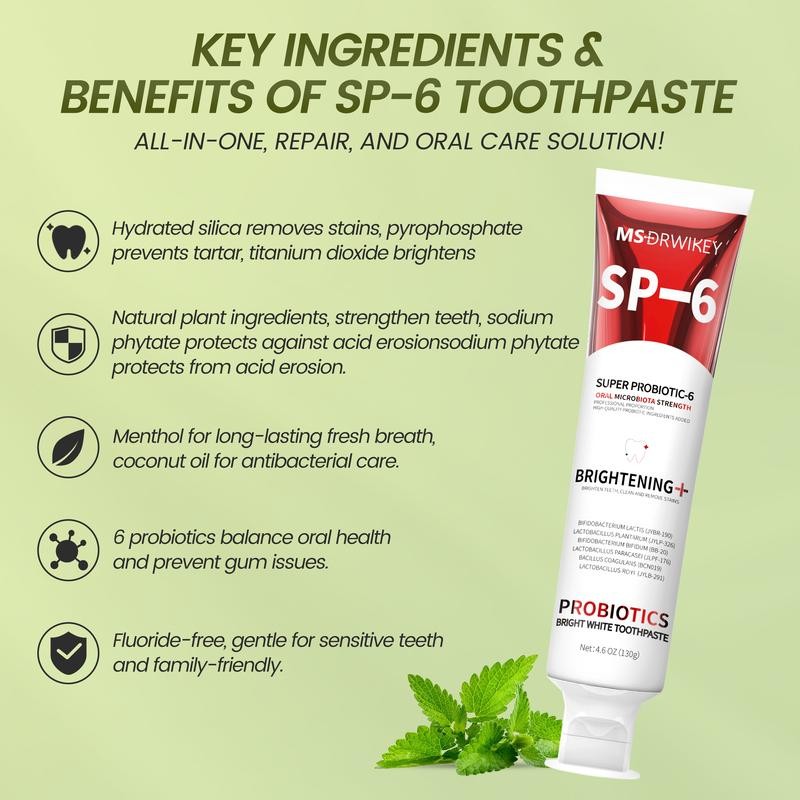 MSDRWIKEY SP-6 Probiotic Fresh Breath Toothpaste Set - 130g x