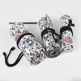 DIYOMR - Rollo de lápices de 24/36/72 ranuras para lápices, lápices de colores para artista, bolsa enrollable, pinceles cortos, estuche organizador para dibujar, colorear y bocetos (gato de cabeza grande, 72 ranuras)