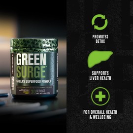 Jacked Factory Green Surge Green Superfood Powder- Keto Friendly Greens Drink w/Spirulina, Wheat & Barley Grass, Organic Greens - Green Tea Extract, Probiotics & Digestive Enzymes - Sour Apple