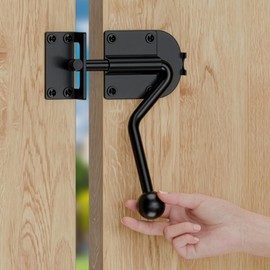 YONSIN Slide Bolt Gate Latch with Hook Heavy Duty, Sliding Bolt Door Fence Lock Latch Hardware, Black Ergonomic-Design Gate Latch for Wooden Fence, Shed Door, Barn Door