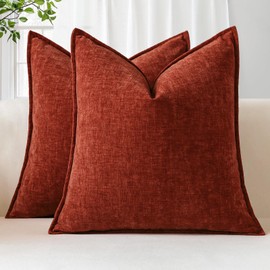 Sungeek Set of 2 Soft Chenille Cushion Covers 40x40cm Square Decorative Throw Pillow Covers with Stitched Edge Solid Dyed Pillow Cases Covers for Home Decor Couch Sofa Bed Living Room, Rust