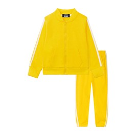 LittleSpring Girls Sweatpants Set Full Zip Jacket with Pants Tracksuits Yellow 5T