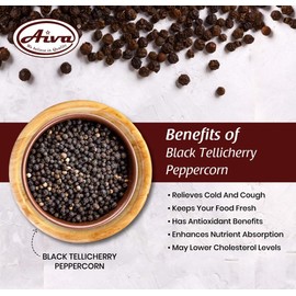 AIVA Black Tellicherry peppercorn Whole | Pure & Natural | Vegan | Indian Origin NON GMO - | (1 Pound)