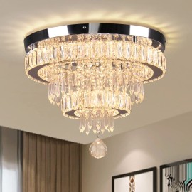 K9 Crystal LED Ceiling Modern Warm White Chandelier for Hotel Restaurant Living Room Villa Long Surface Mounted Decor for HomeShade color: Warm White, Lamp Power(W): 55, Number of Lights: LED, Product Size: 40*40cm