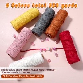 6 Rolls Macrame Cord 3mm x 328 Yards Cotton Macrame Rope Bulk Cord Yarn Set for DIY Knitting Wall Hanging Crafts (Classic Color)