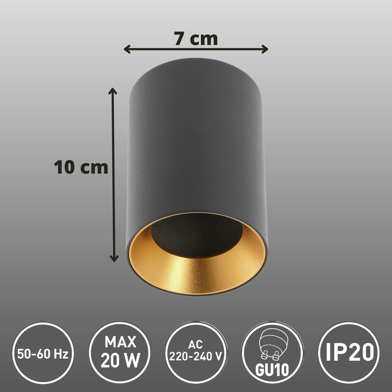 GTV Lighting Aero II Ceiling Light, Surface-Mounted Downlight, Aluminium, 70