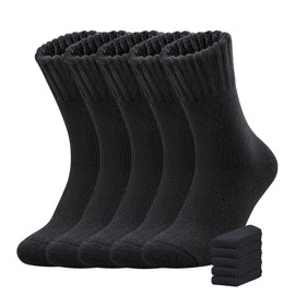 5 Pairs Merino Wool Socks Mens, Thick Warm Winter Hiking Socks, Casual Soft Breathable Crew Socks for Men (Black,6-13)