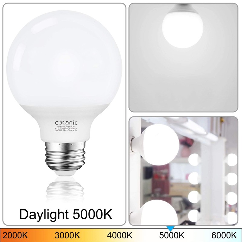Cotanic 5000K Daylight Globe Light Bulbs, E26 Standard Base, 5W(60