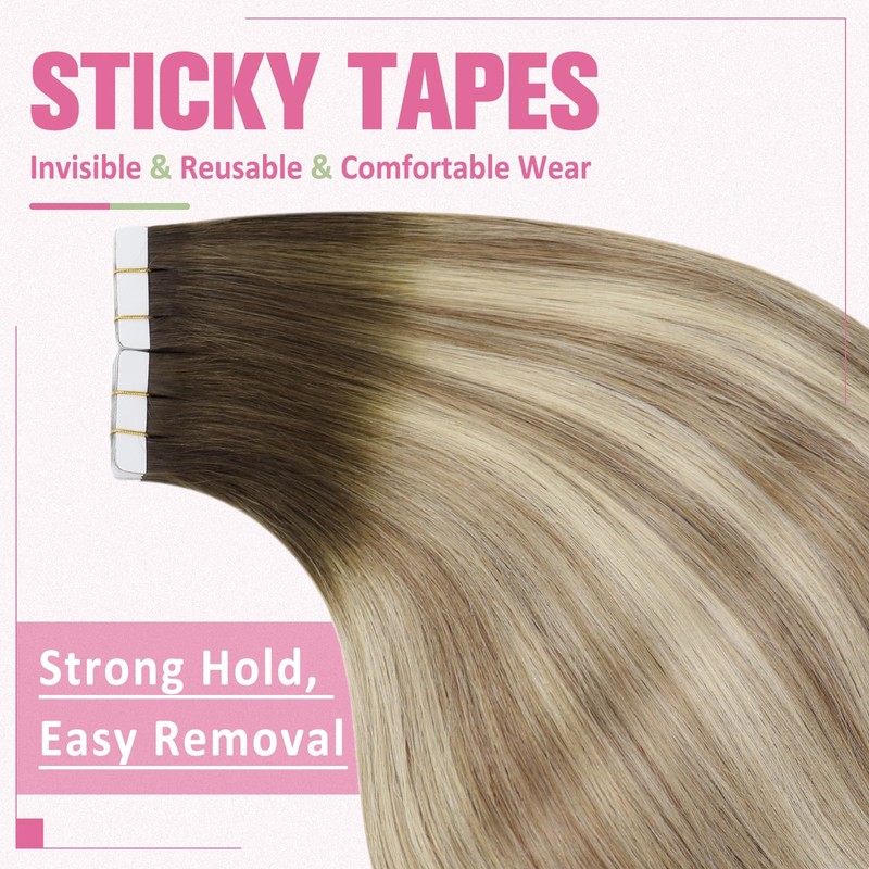YoungSee Tape in Human Hair Extensions Balayage Invisible Tape in