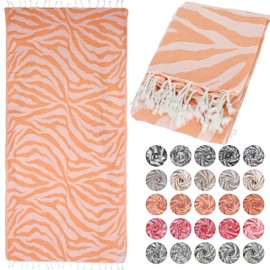 Lukkum® Oeko-Tex® Zebra Pattern Peshtemal Beach Towel Sauna Towel Bath Towel Hammam Towel Large Cotton Shower Towel Hand Towel Fouta Blanket Sports Towel Sarong Peach Colour Salmon Colour (Peach Fuzz,