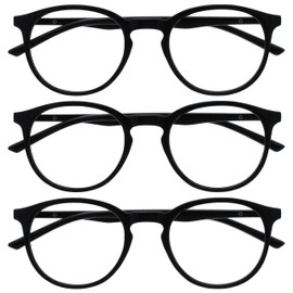 Opulize Met Fernbrille 3er Pack Kurzsichtigkeit Schlank Runder Rahmen Federscharniere Kratzfest Schwarz Herren Damen MMM60-1 -2.50