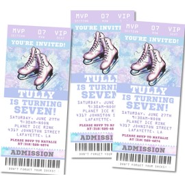Ice Skating Birthday Party Ticket Invitations, Ice Skating Party Invitations, Ice Skating Birthday Party Invite (Pastels)
