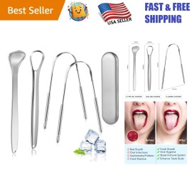 4-Piece Metal Tongue Scraper Set with Case for Ultimate Oral Care