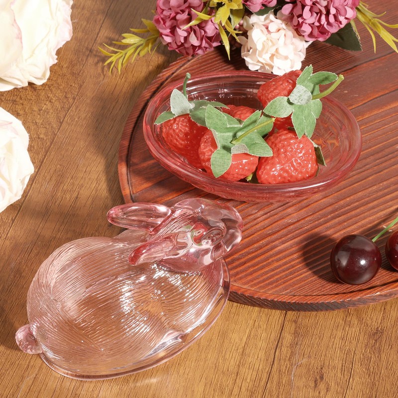 2 Pieces Easter Pink Glass Candy Dish with Lid Covered