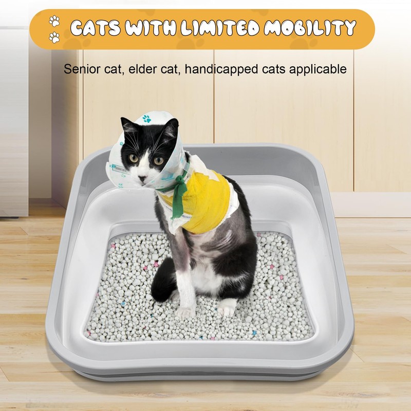 Maohegou Senior Cat Litter Box, Three Legged Arthritic Open Low