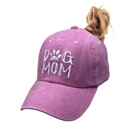 MANMESH HATT Dog Mom Ponytail Baseball Cap Messy Bun Vintage Washed Distressed Twill Plain Hat for Women (Pink, One Size)