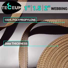 TECEUM 38 mm Webbing – Tan – 9 m – Strong Webbing for Climbing Outdoors Indoors Crafting DIY (1.5” 10y)