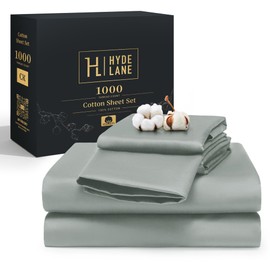 Hyde Lane Luxury 1000 Thread Count 100% Cotton Sheets for Queen Size Bed | Thick & Heavy Sateen Cotton Bed Sheets with Deep Pocket - Fits up to 18" Mattress, 4PC Sheet Set (Grey Mist, Queen)