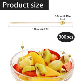 ZIOYA Pack of 300 Cocktail Skewers Skewers Finger Food with Gold Acrylic Pearl Cocktail Skewers Wooden Fruit Skewers for Cocktail Decoration Candy and Antipasti Carnival Birthday Party