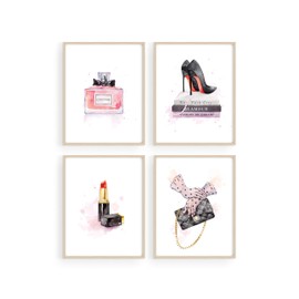 Makeup Wall Decor for Makeup Room Set of 4 Makeup Pictures Wall Decor | Lipstick Picture Wall Decor | Pictures Wall Decor | vanity Decor Unframed (11x14)