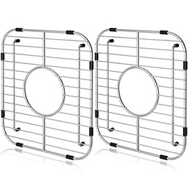 Orgneas Sink Protectors for Kitchen Sink, Universal Double Bowl Sink Bottom Grid 13.2"x11.6"x1.25", 304 Premium Stainless Steel Kitchen Sink Protector Grid Sink Grate Rack Centered Drain 2 Packs