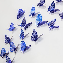 3D Royal Blue Cobalt Butterfly Wall Stickers Removable Mural Butterflies Cutout Decal Art Decor Heart Rose theme Party Decor for Living Room Bedroom Sun Room Shop Window Showcase Classroom