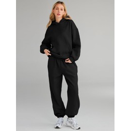 AUTOMET Sweatsuits Women 2 Piece Outfit Lounge Two Piece Sets Fall Fashion 2024 Tracksuits Oversized Sweatshirt and Sweatpants Casual Teen Girls Clothing Black XL