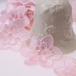 Organza Flower Trim 2 Yards Lace Edge Trim Ribbon, Vintage Edging Trimmings Fabric Embroidered Applique Sewing Craft for Wedding Dress Embellishment DIY Dress Decor, Gowns, Home Decor（Pink）