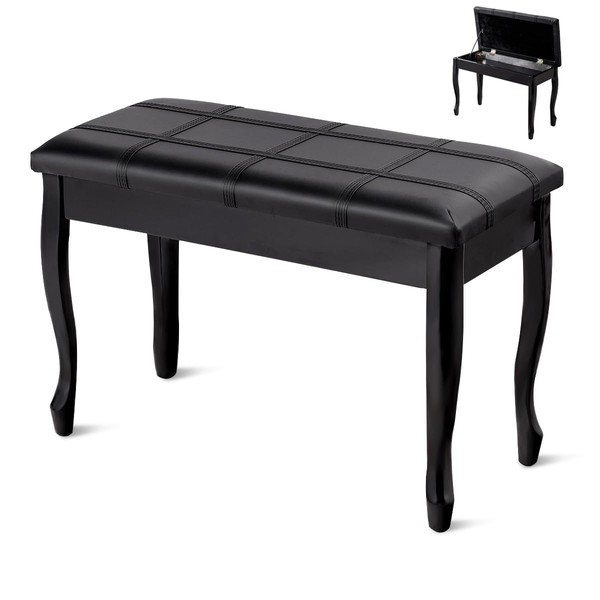 OFFICEJOY Piano Bench, Solid Wood Keyboard Bench with Storage Compartment,