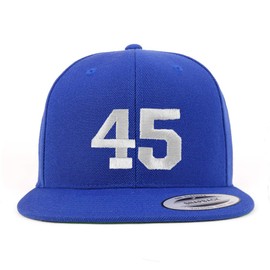 Trendy Apparel Shop Number 45 White Thread Embroidered Flat Bill Snapback Baseball Cap - Royal