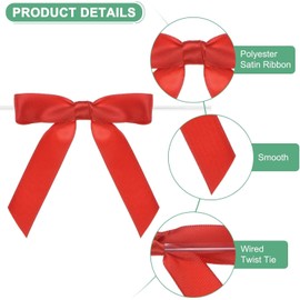 50 Piezas Lazos Prefabricados para Regalos, Lazos Giratorios de Tela Rosa, Decoración para Bodas, Navidad, Fiestas, Manualidades, Bolsas de Regalo, Dulces y Pasteles (Rojo)