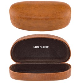 molshine Hard shell sunglasses case, large hard case glasses case with microfibre cloth, suitable for men and women for sports glasses and sunglasses, brown