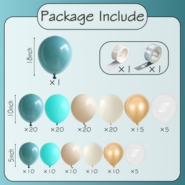158PCS Teal Balloons Arch Garland Kit, Turquoise Sand White Metallic Gold Balloons Garland for Baby Shower Bridal Shower Wedding Birthday Party Decorations