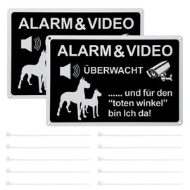 Caution Video Surveillance Sign and Warning of the Dog Sign Set 20 x 30 cm, Free 10 Nylon Cable Ties, Aluminium Private Property Video Surveillance Signs Warning Dog Sign