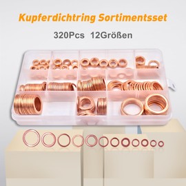 DIYoung 320pcs Copper Sealing Rings Assortment Flat Washers Set Locking Washers Copper Suitable for Automobile Ships Generators Machines and Devices (M5-M20)