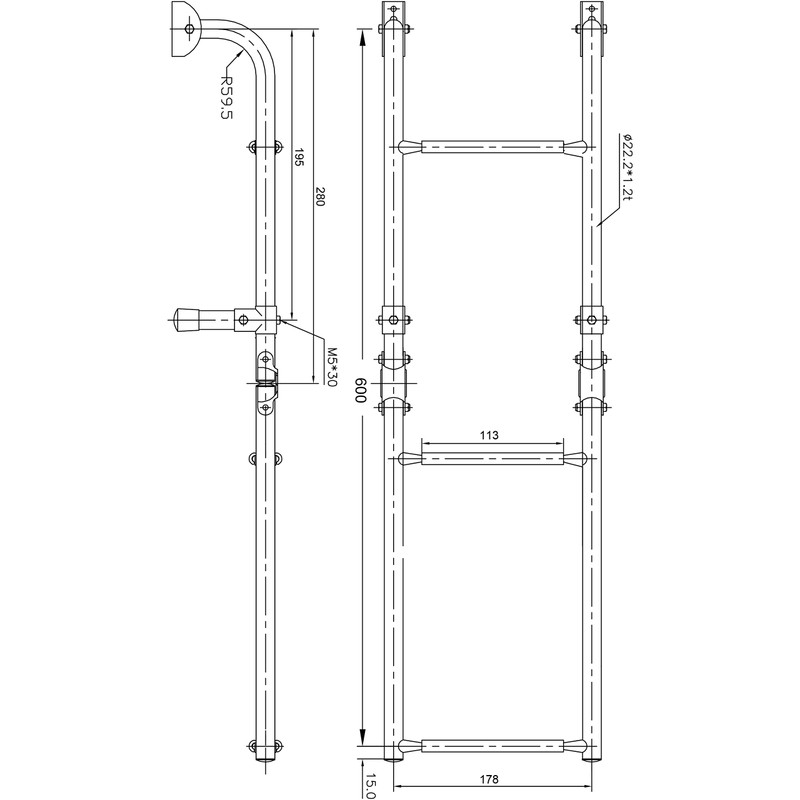 316 Stainless Steel Marine Boat Folding Pontoon Transom Boarding Ladder