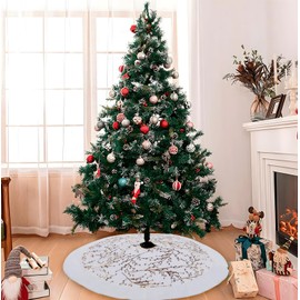 Bomiclss Christmas Tree Skirt, 36" Base Cover For Christmas Tree Round base Mat for Your Christmas Tree for Christmas Decorations & New Year Party Holiday Home Decorations (Gold, Branches)