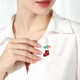 Rhinestone Christmas Boots Brooch Pin for Women Girls Enamel Red Candy Cane Green Bow Cute Star Vintage Brooches Lapel Pins Christmas New Year Holiday Party Costume Jewelry