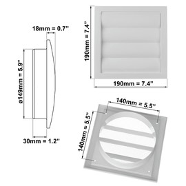 EUROPLAST Diameter 150 mm, white ventilation grille with movable slats, blind, closing grille, backflow flap, closing flap