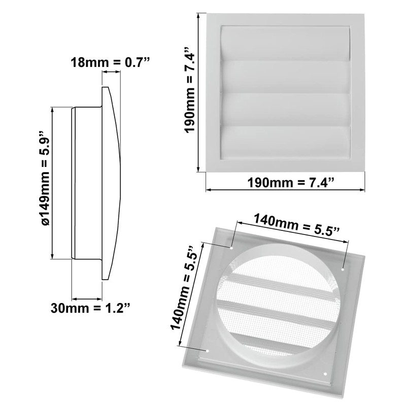 EUROPLAST Diameter 150 mm, white ventilation grille with movable slats,