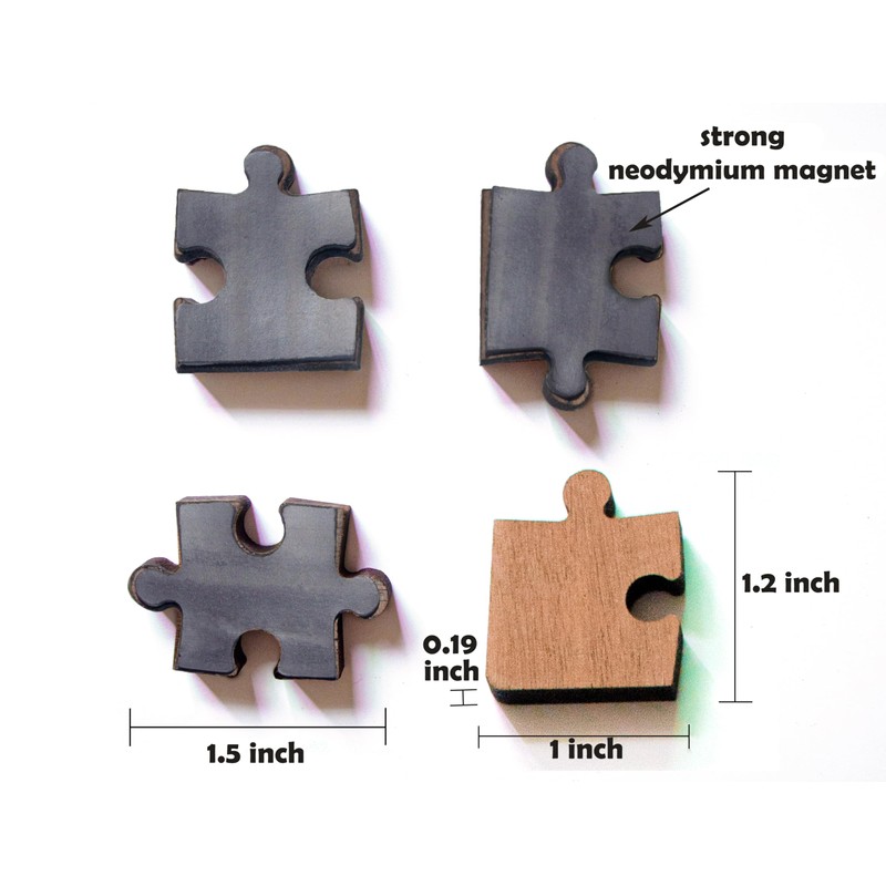 Wooden Puzzle Refrigerator Magnets, 24 PCS Natural Walnut Fridge Magnets,