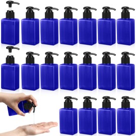 Domensi 24 Pcs 100ml /3.4 oz Pump Bottle Mini Travel Bottles Small Dispenser Containers Plastic Pump Lotion Dispenser Empty Square Travel Size Containers Toiletries (Blue)