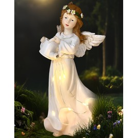 QCF Solar Angel Garden Statues Outdoor Decor,10.24“H Resin Fairy Hanging Figurines Art Decorations with Watering Can Lights for Outside Yard Lawn Porch Balcony,Gardening Gifts for Mom Women Grandma