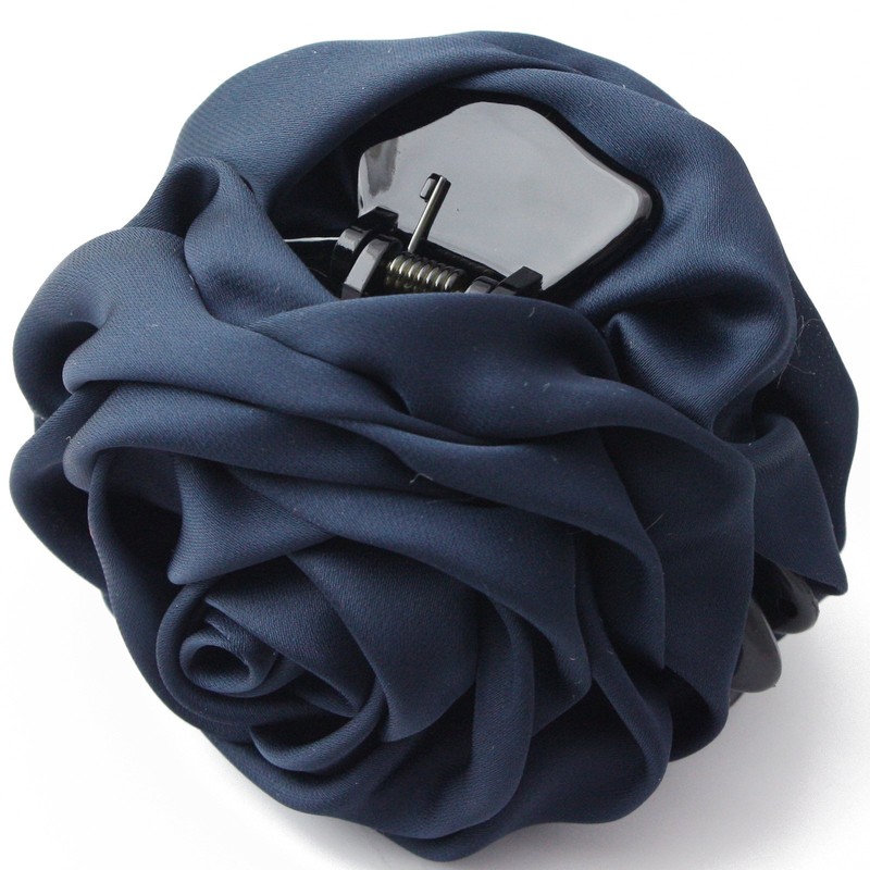 VINGTAINE H-195-NY Satin Rose Hair Claw Hair Clip, Navy