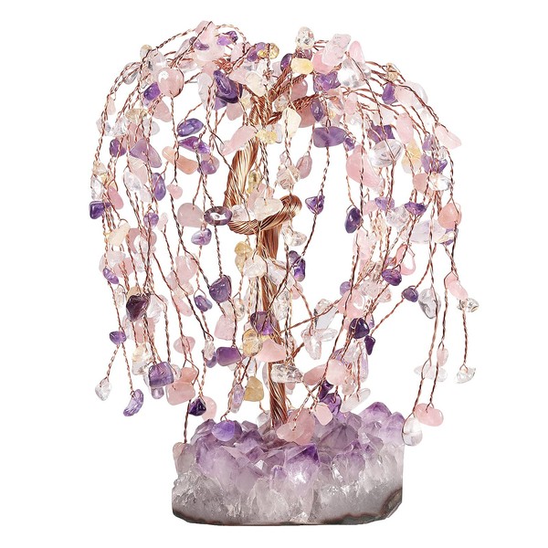 rockcloud Hand-Made Healing Crystal Money Tree on Natural Amethyst Cluster