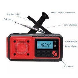 Kaito KA368 Digital Solar Crank AM FM NOAA Weather Radio with Flashlight Red