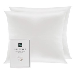 Federa in seta naturale, ipoallergenica, 22 momme, 100% seta, 600 fili, con chiusura lampo nascosta (bianco 2 pezzi, 40 x 40 cm)