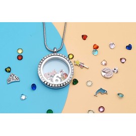 Birthday Gifts, Birthstones Necklace Living Memory Floating Charms Locket Diy Round 30mm Stainless Steel Pendant