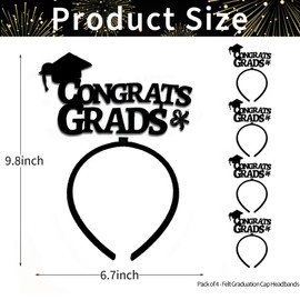 Pack of 4 - Felt Graduation Cap Headbands, Black Congrats Grads Headpiece for Class of 2025 High School College Graduation Party Favors, Prom Dress Up Costume Accessories, and Grad Photo Props